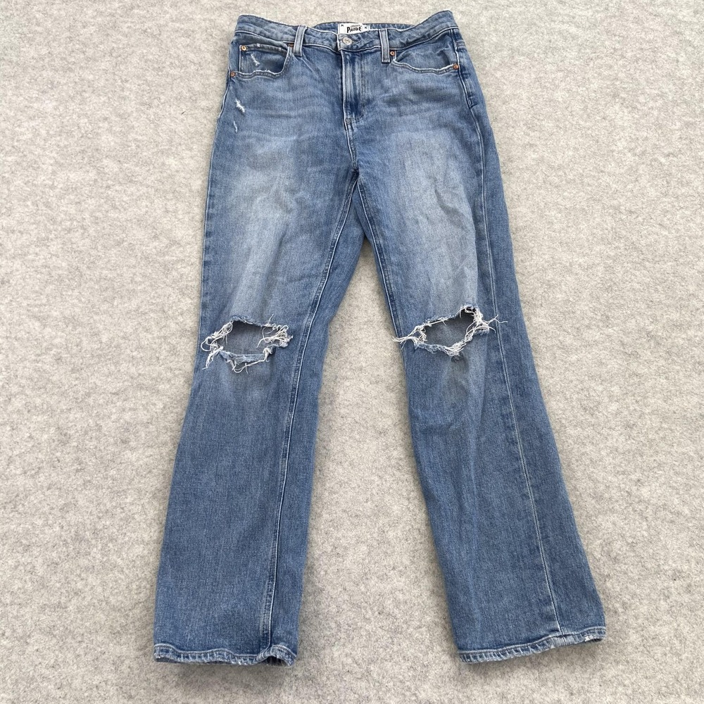 Paige Sarah Straight Ankle Jeans Womens 27 (28x26) Blue Med Wash Distressed